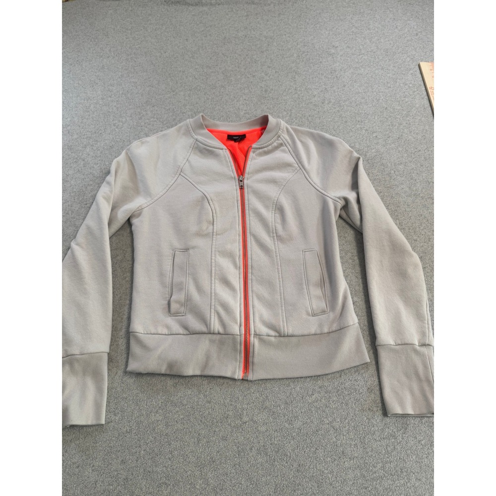 Mossimo‎ Bomber Jacket Kids Small Grey Neon Orange Zip Up Sweatshirt Style